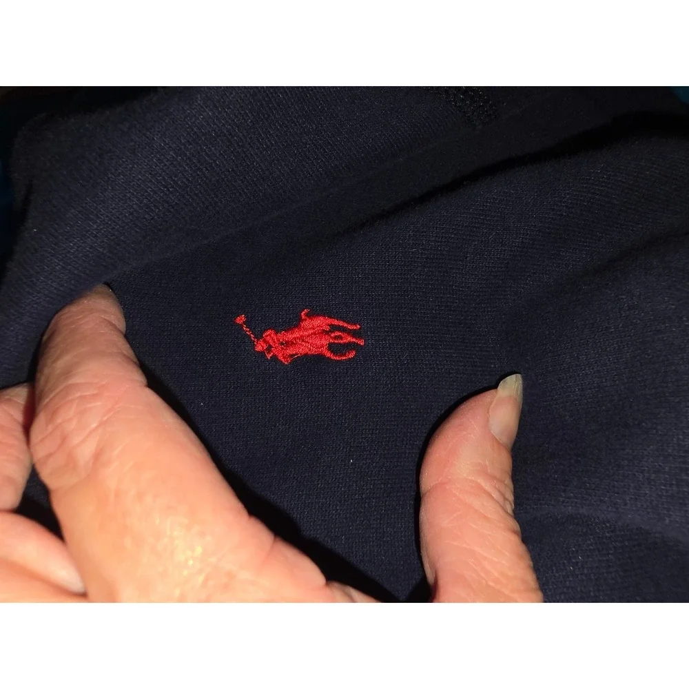 Polo Ralph Lauren Mens Navy Blue Fleece Pullover Hoodie Red Pony Logo Large